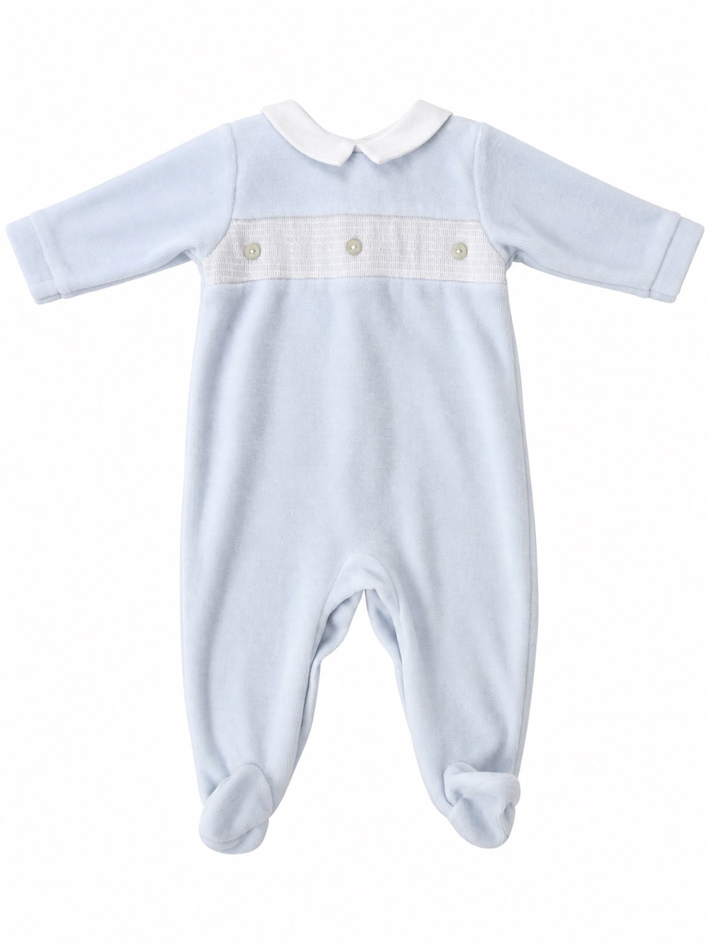 Babidu Spanish Baby Boy Light Blue Footie Peter Pan Collar 3M